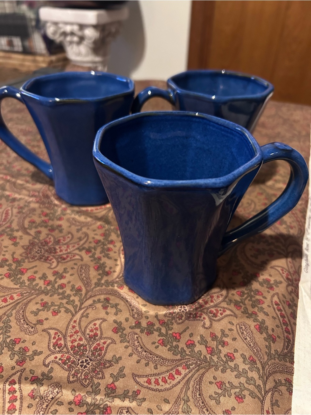 Department 56 cobalt blue faceted stoneware coffee mugs set of 3